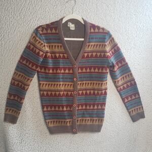 Vintage JOHN MEYER Cardigan Womens M Geometric Print Acrylic USA Vintage Artcore